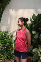 Pink Ikkat halterneck top