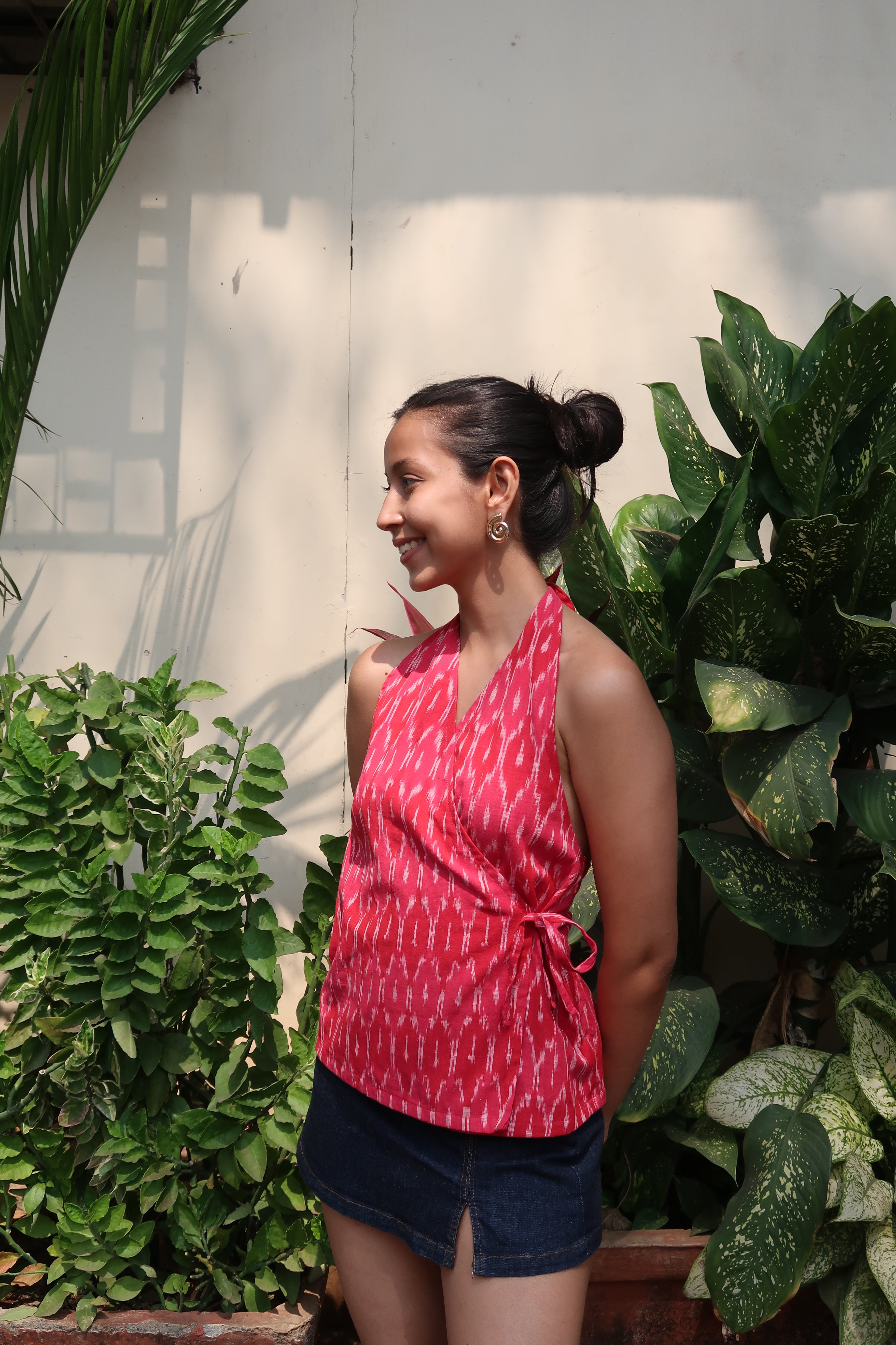 Pink Ikkat halterneck top