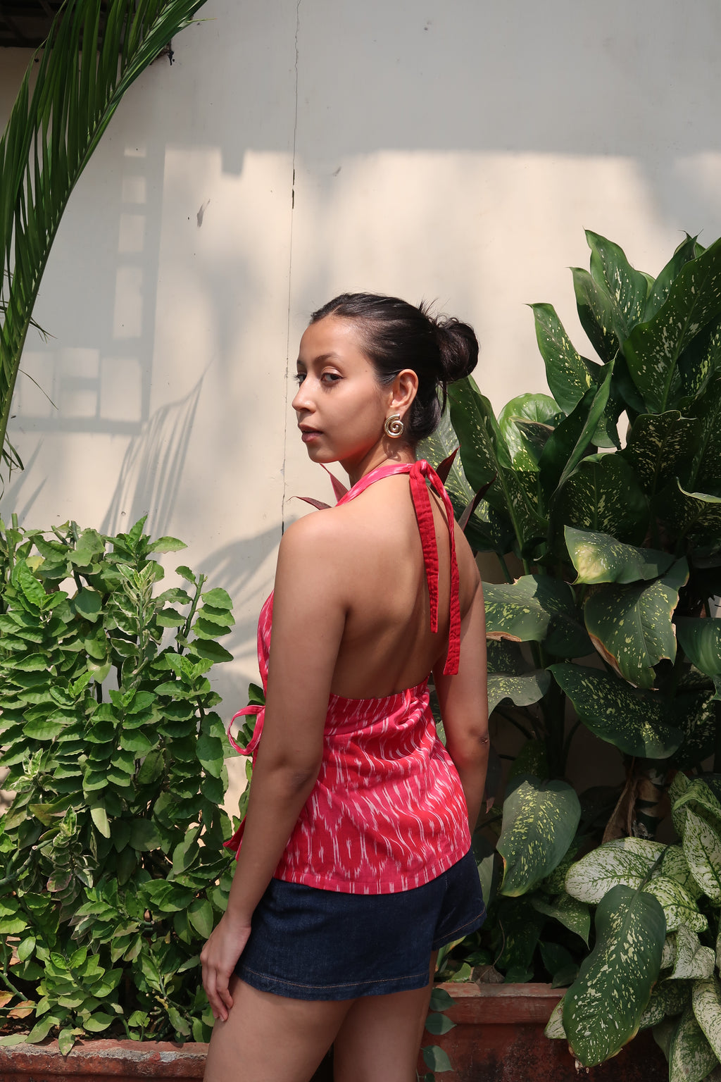 Pink Ikkat halterneck top