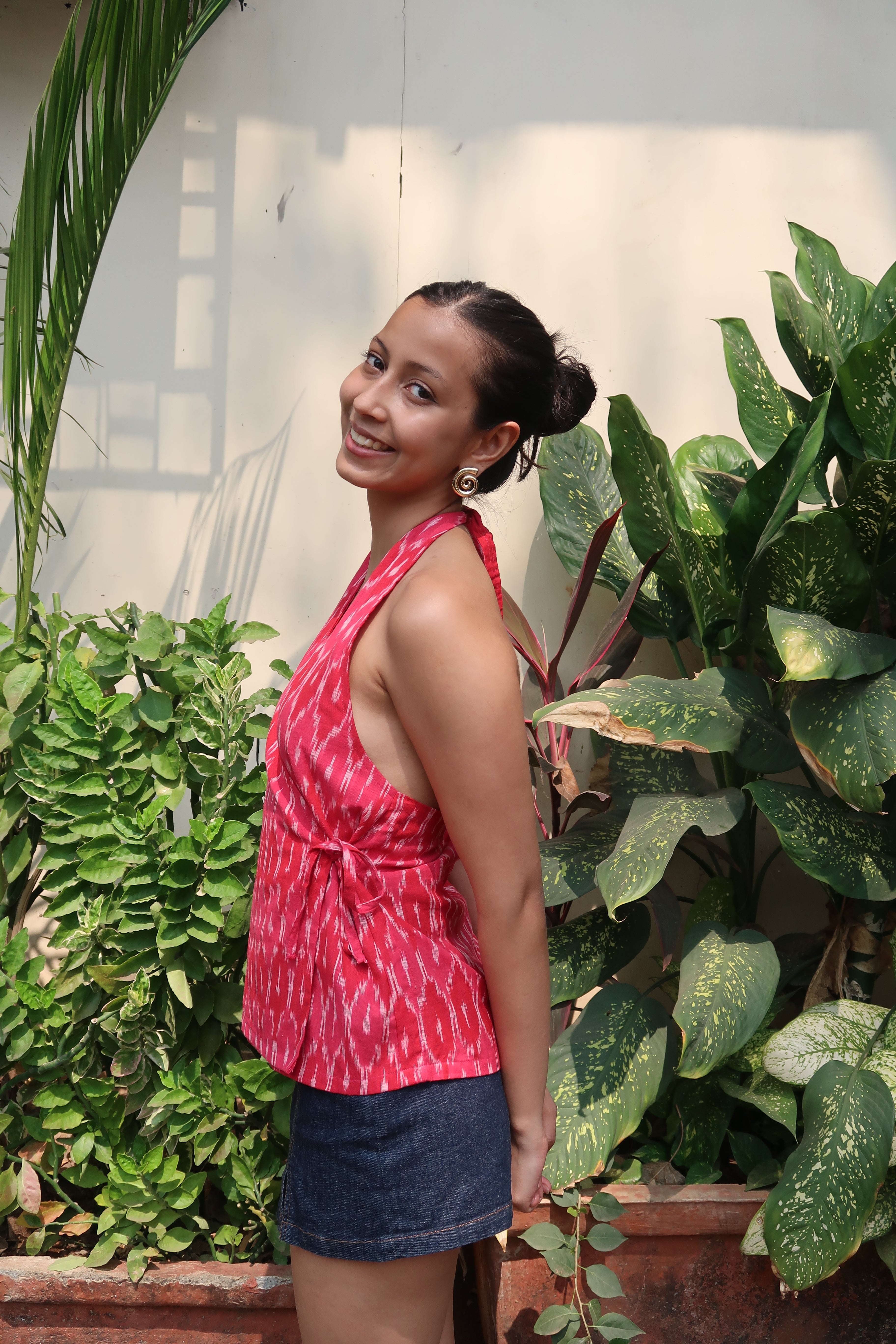 Pink Ikkat halterneck top