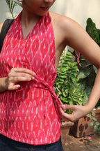 Pink Ikkat halterneck top