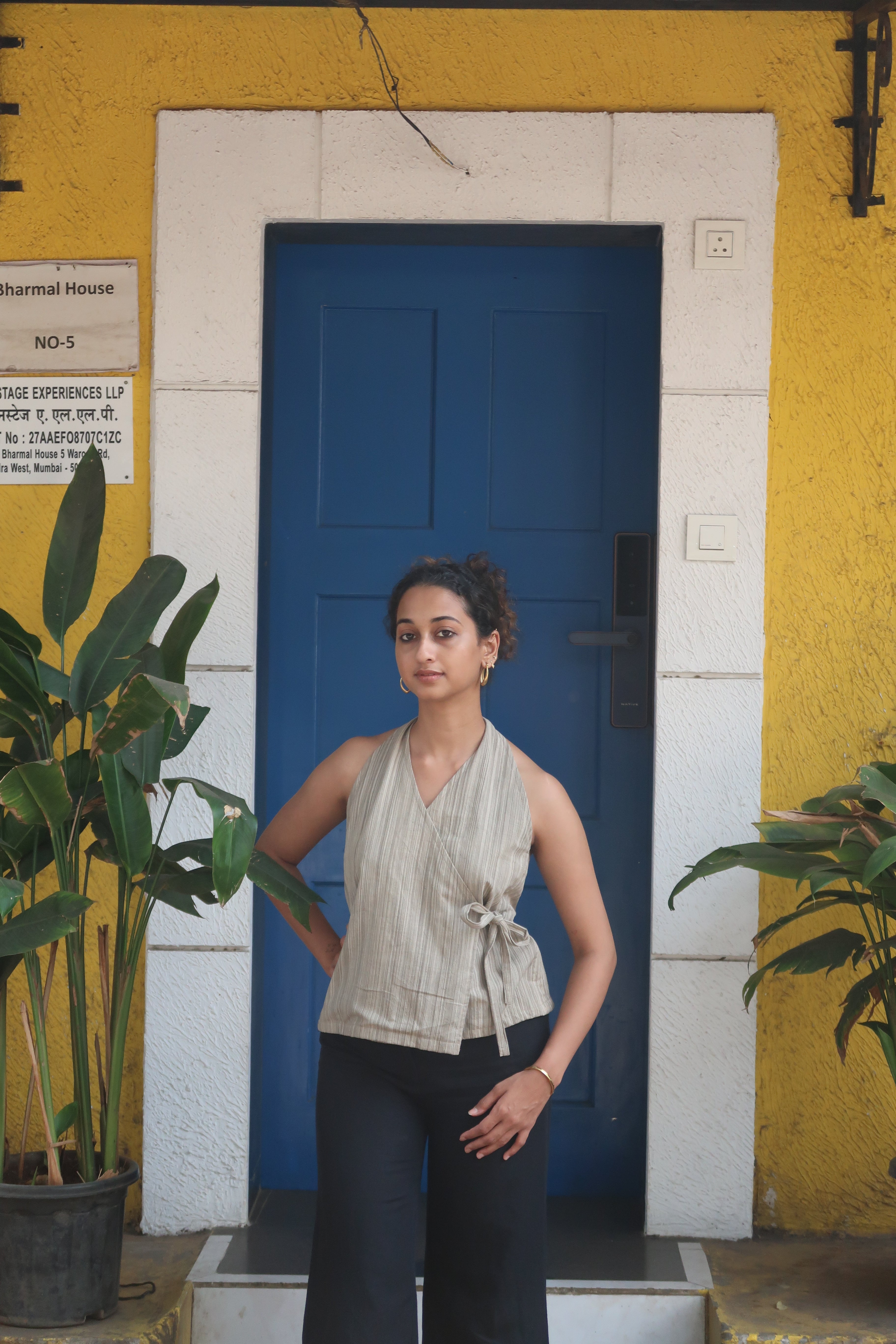 Grey handwoven halterneck top