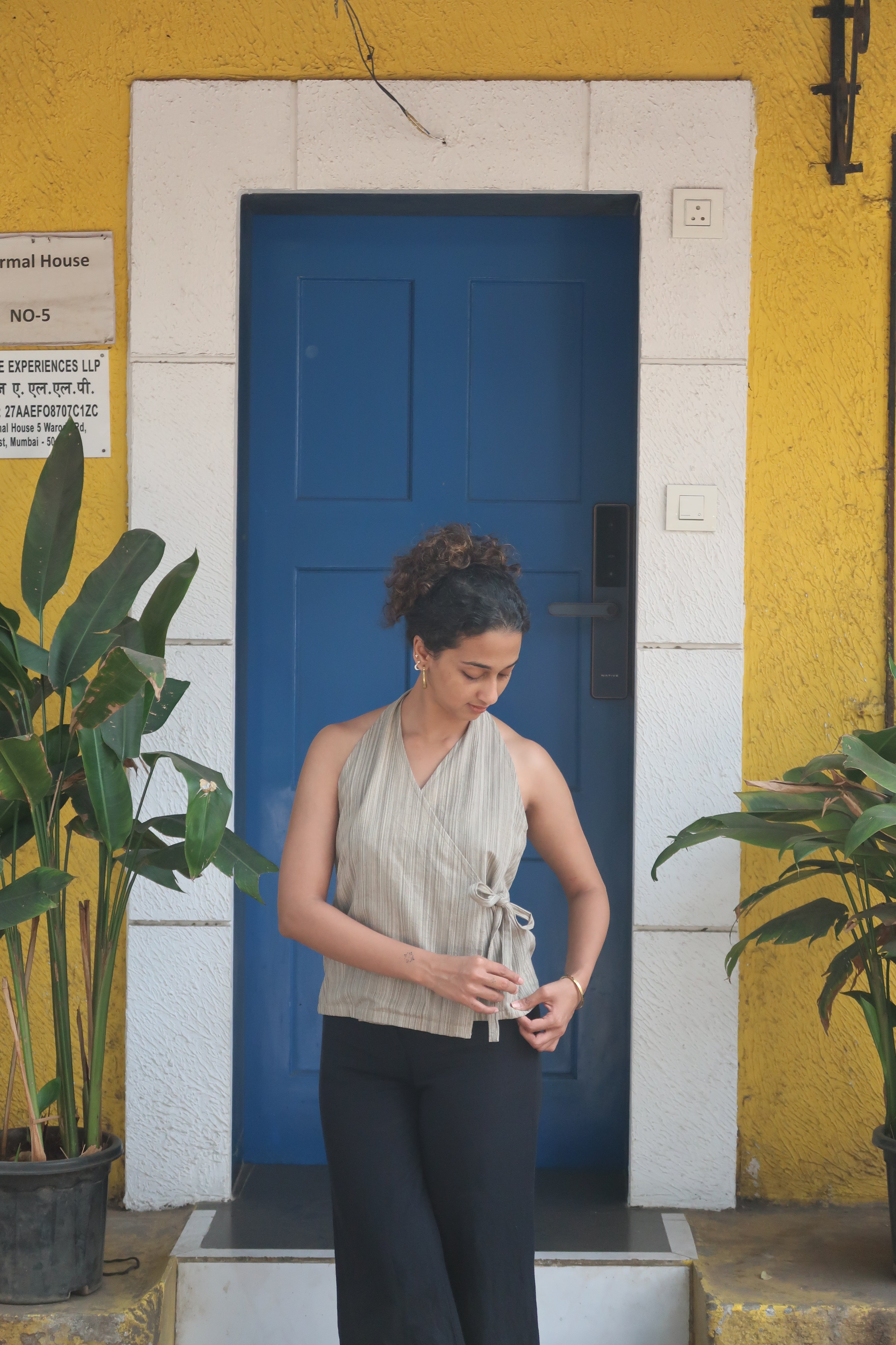 Grey handwoven halterneck top