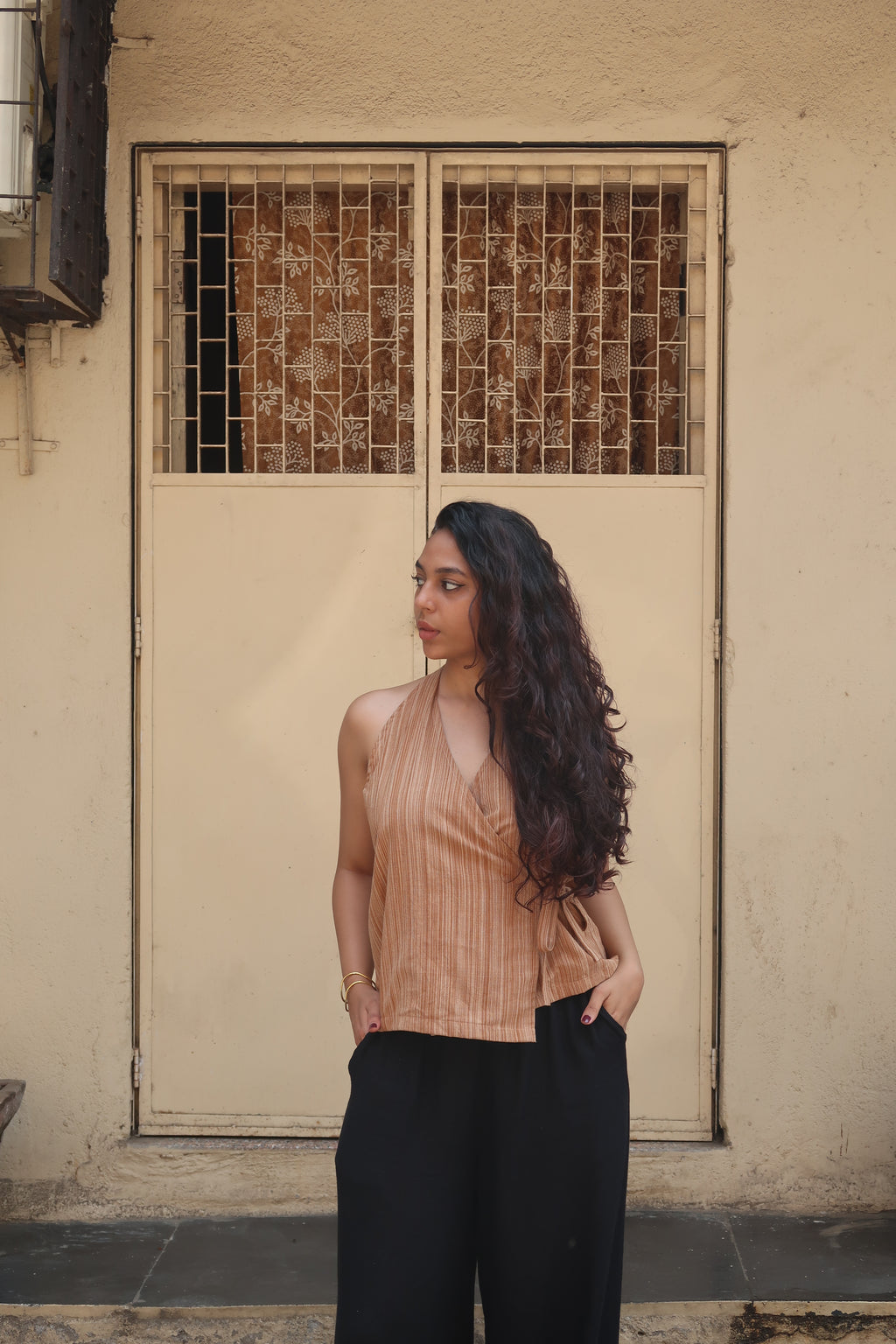 Brown handwoven Halterneck top