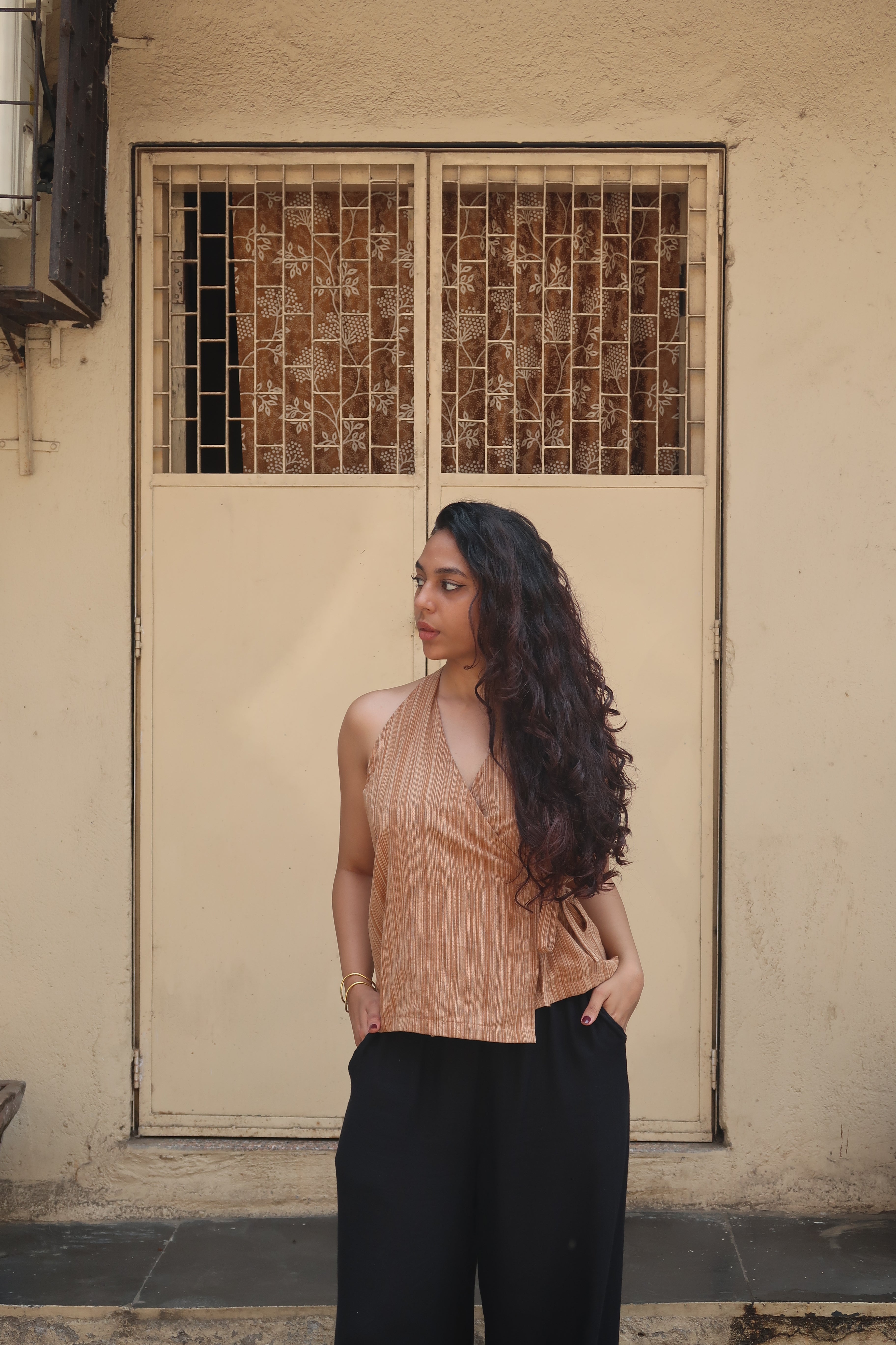 Brown handwoven Halterneck top