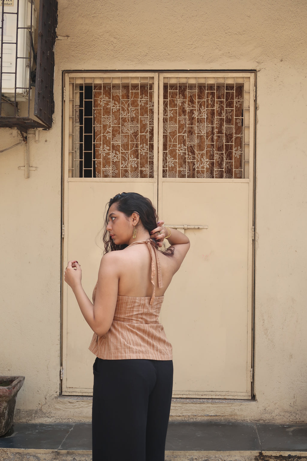 Brown handwoven Halterneck top