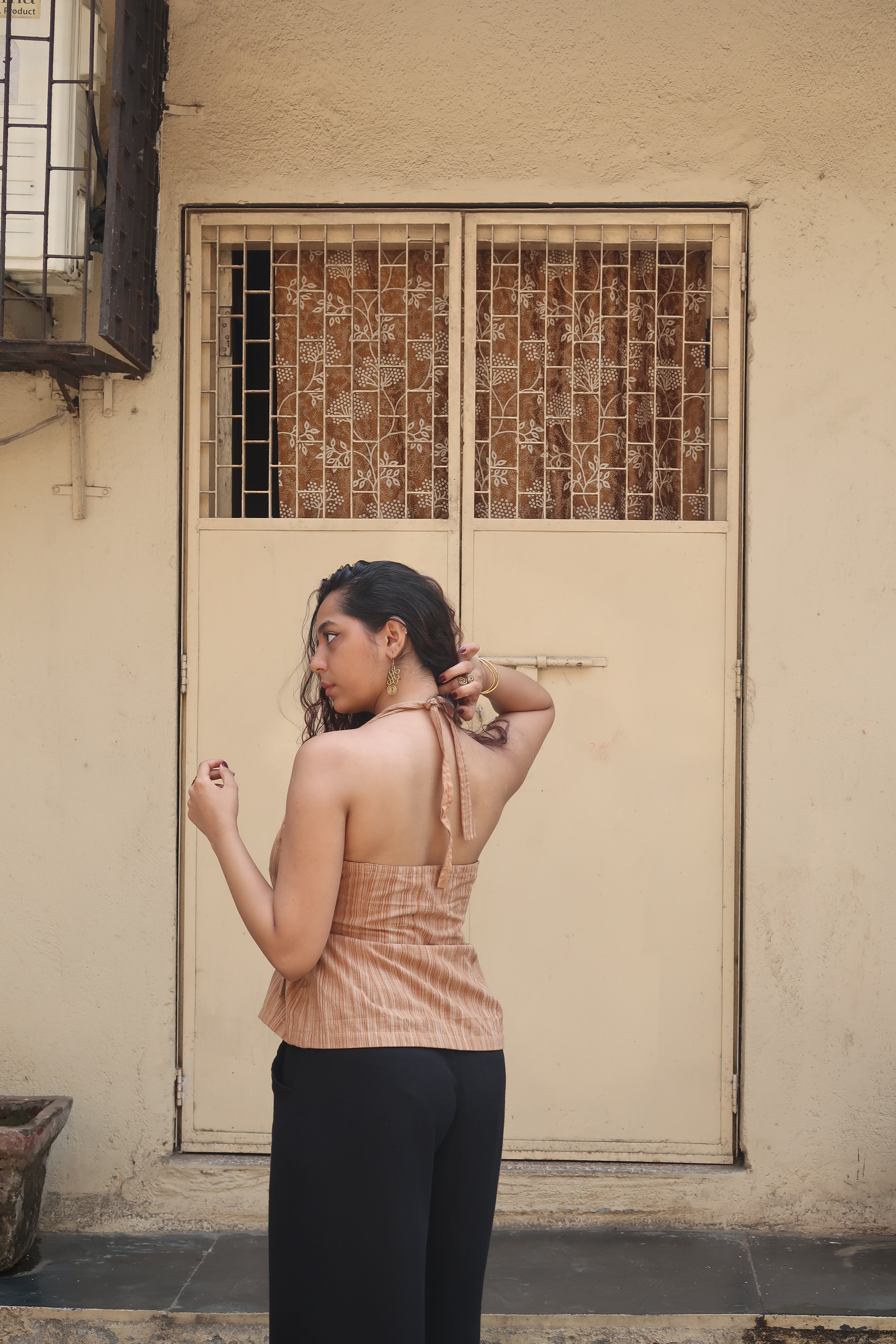 Brown handwoven Halterneck top