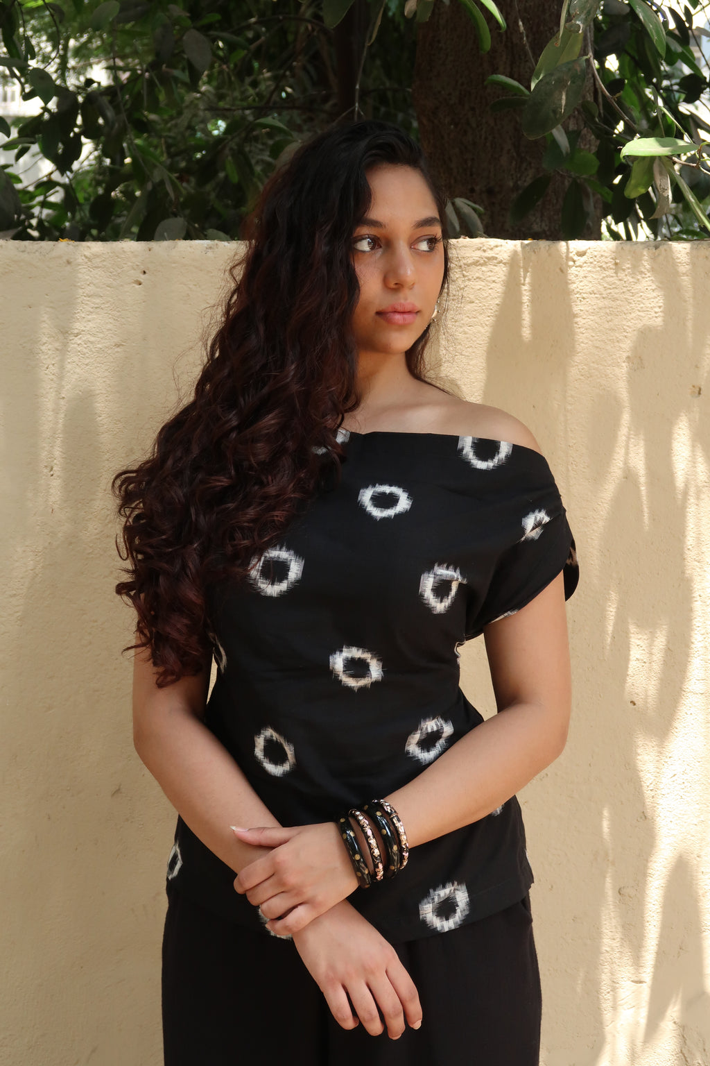 Circle Ikkat Off Shoulder Top