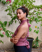 Pink Striped Kala Cotton High Neck Top