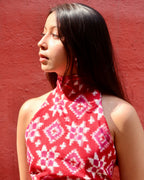 Raani Pink Double Ikkat High Neck Top