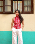 Raani Pink Double Ikkat High Neck Top