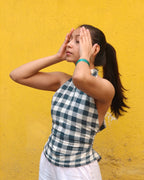 Checkered Kala Cotton High Neck Top