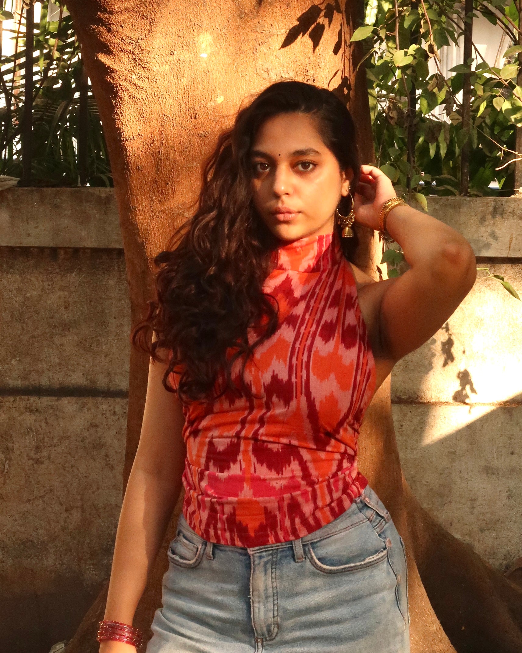 Geometric Ikkat High Neck Top